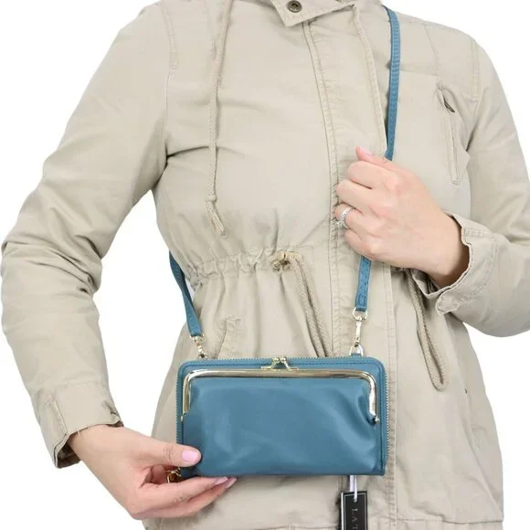 Teal Green Faux Leather Purse Wallet Cross Body Shoulder Bag Clutch Coin Purse - Picture 5 of 8